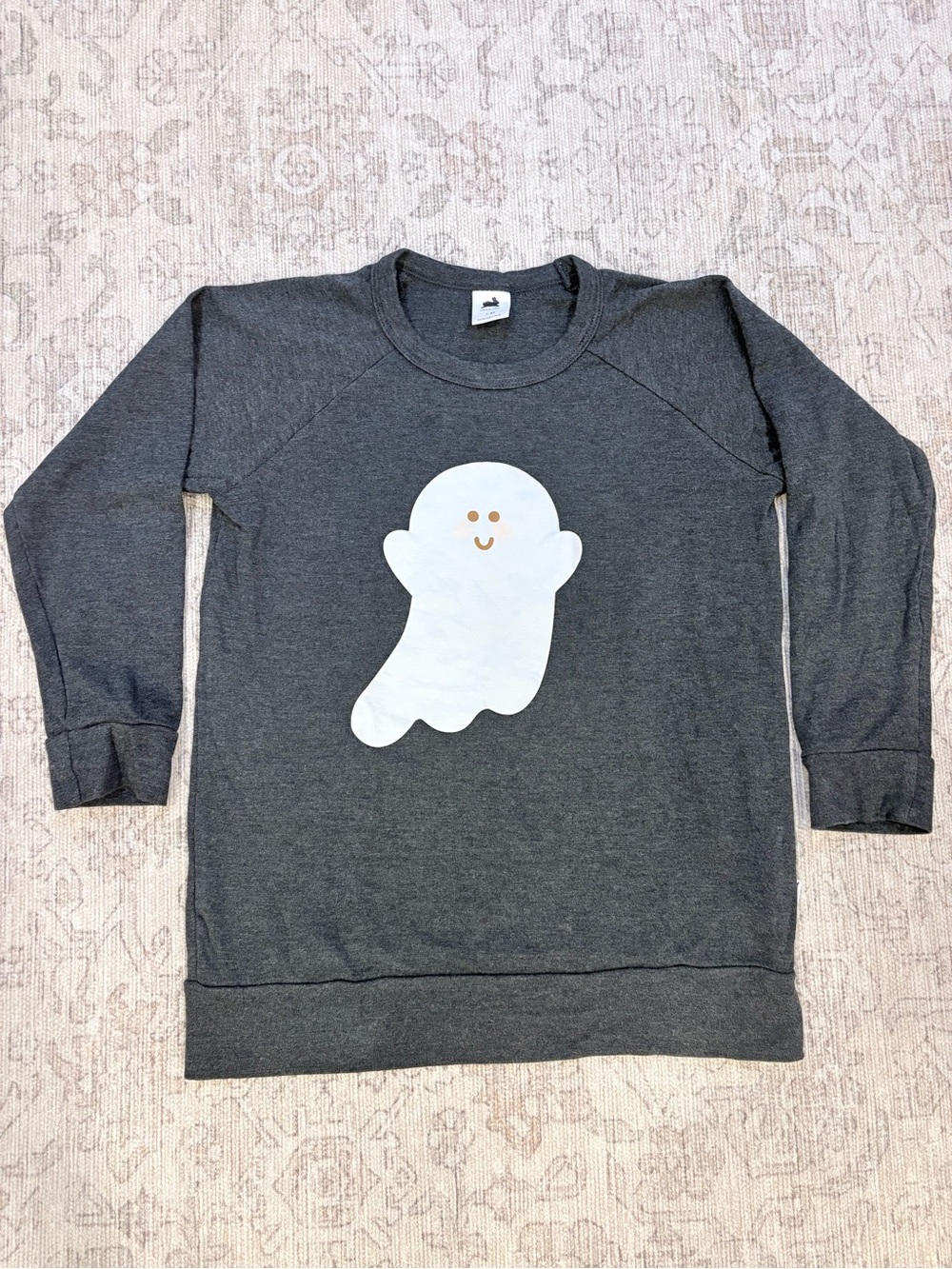 Little and Lively Bamboo Graphic Raglan Pullover - Ghost Print - Charcoal 7/8